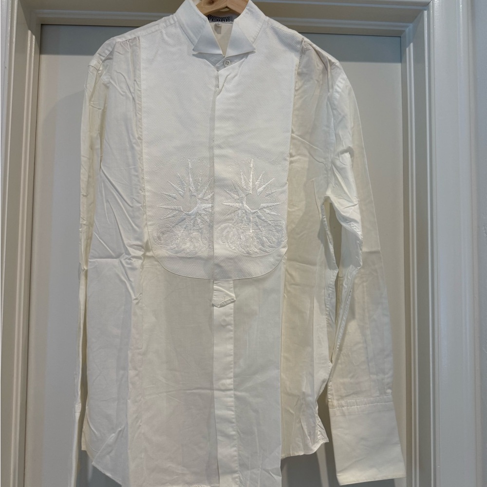 Gianfranco Ferre White Dress Shirt with Embroidery